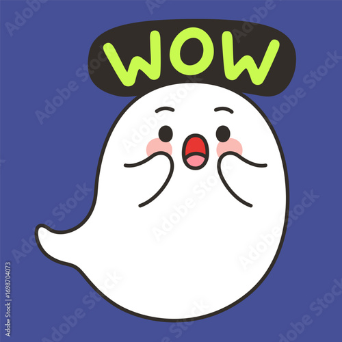 Cute Ghost Wow Emote Vector with Surprised Expression on Blue Background