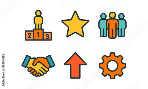 Leadership icons collection: winning, teamwork, and success for professional use