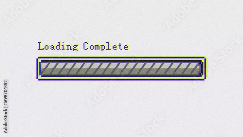 4K Retro Pixel Art Loading Bar – Complete Progress Animation in Black and White with Isolated Background, Perfect for 8-Bit Game UI & Video Projects