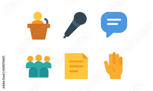 Public speaking icons set for presentations and communication design projects