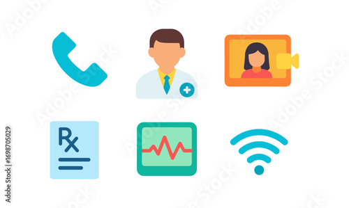Telemedicine icon set for healthcare and communication design projects