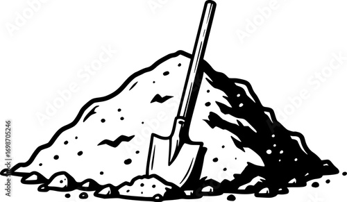 vector heap of soil and shovel
