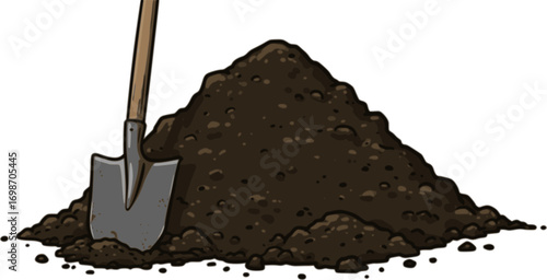 vector heap of soil and shovel
