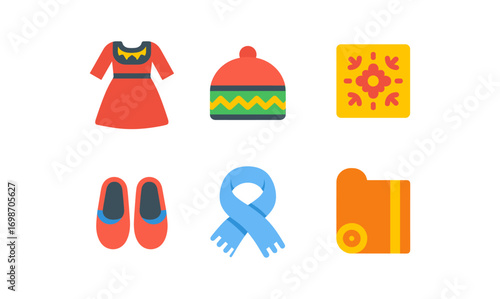 Traditional clothing icons set for cultural heritage and design projects
