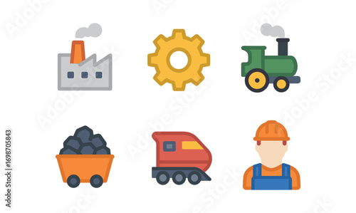 Industrial revolution icons collection for historical education and design projects