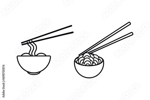Set of noodles food with chopsticks line art vector illustration