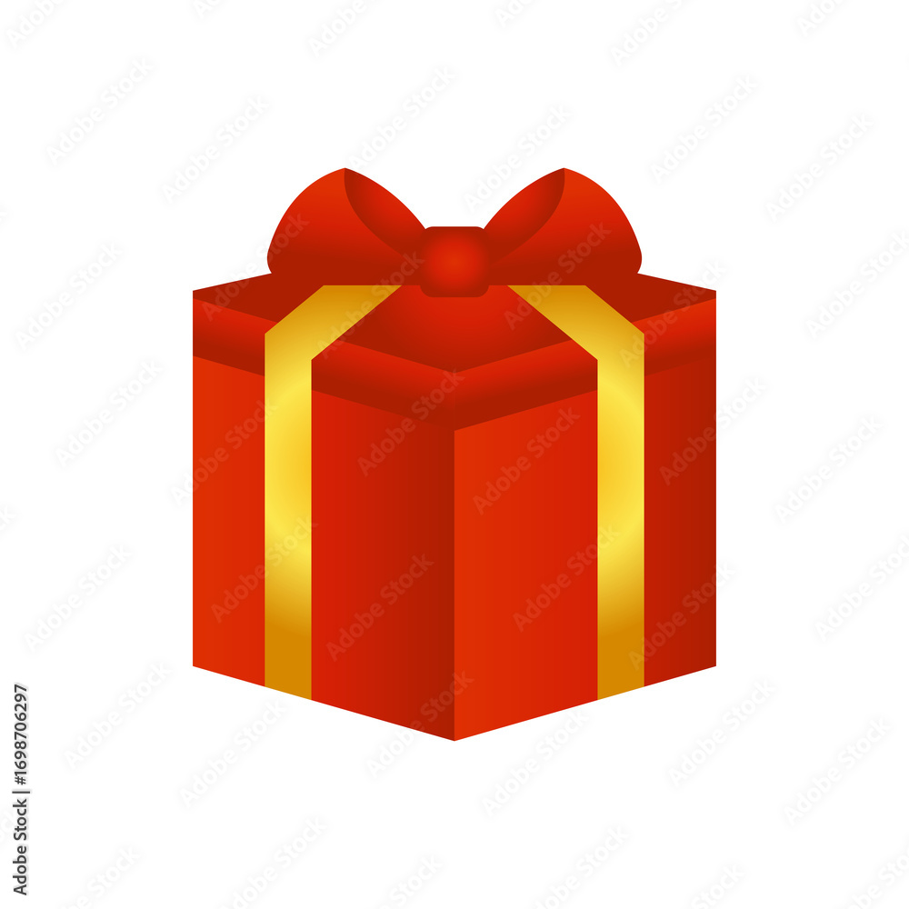 Obraz premium Red Gift Box with Golden Ribbon and Bow on Black Background – 3D Vector Illustration