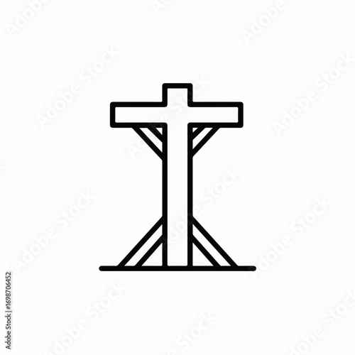 Simple, bold outline of a wooden cross on a white background, symbolizing faith and spirituality.