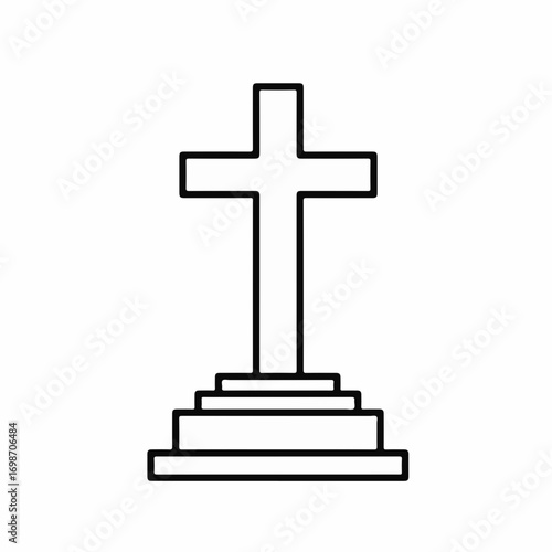 Simple outline of a stone cross on a tiered base, symbolizing faith and remembrance.