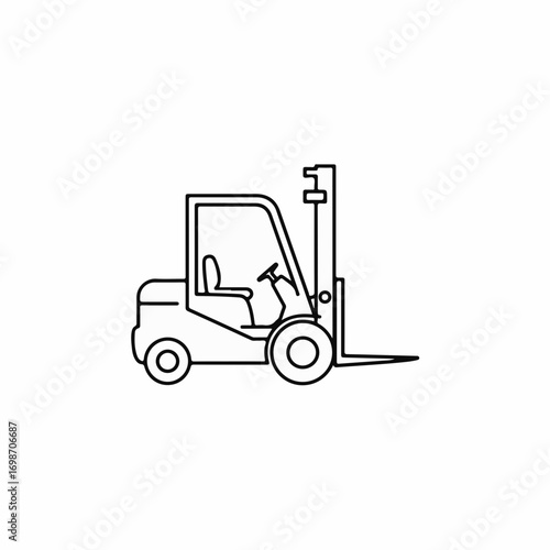 Clean line art illustration of a modern forklift truck, representing logistics and industry