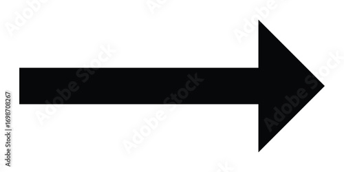 Isolated dark black side pointing vector arrow set. Arrowhead long vector icons. Bold pointing vector arrow icons. Black long line arrow icon on white background.  