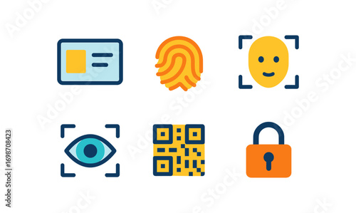 Digital identity icons: fingerprint, qr code, and security concepts for modern design