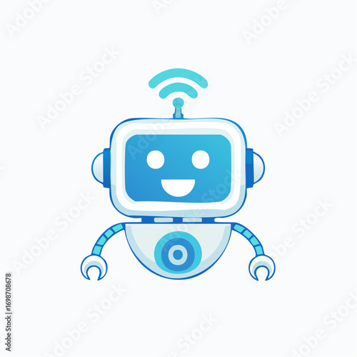 Cheerful Robot Icon with Wireless Antenna, Displaying a Friendly and Welcoming Demeanor
