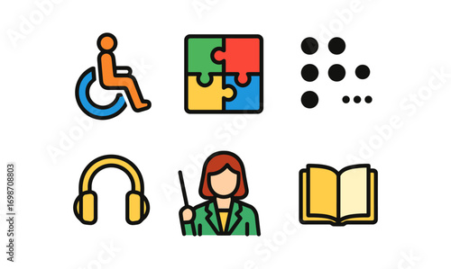 Special needs education icons highlighting inclusivity and accessibility for effective learning and communication
