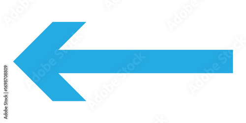 Long blue arrowhead vector icon set.  Isolated long blue arrow icon on white background. Left side directional arrows.  EPS 10. 