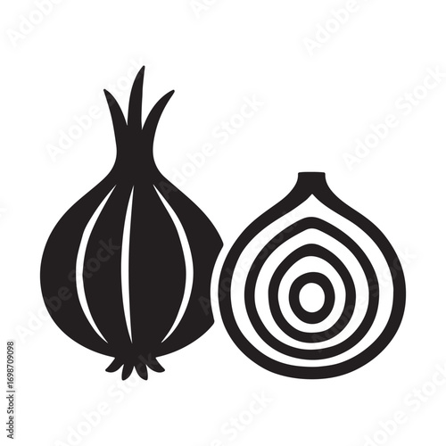 Vector art of silhouette of an onion and a half