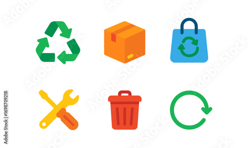 Circular economy conceptual icons set for sustainability and recycling design