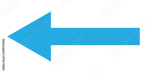 Long blue arrowhead vector icon set.  Isolated long blue arrow icon on white background. Left side directional arrows. 