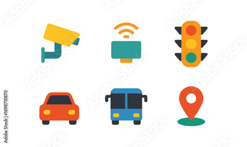 Smart traffic and transportation icons for modern urban design projects