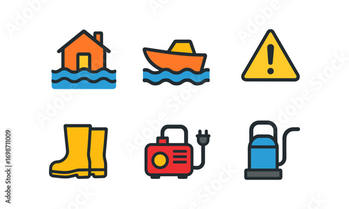 Flood safety icons for emergency preparedness and prevention design
