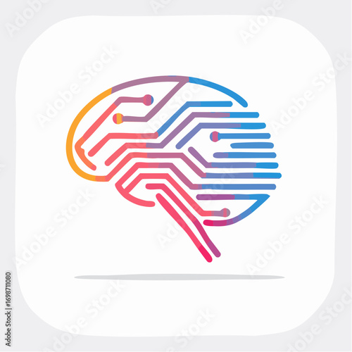 Digital brain icon with circuit board design representing artificial intelligence and innovation
