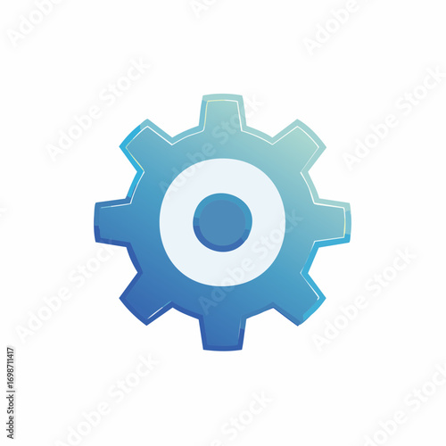 Digital cogwheel illustration: Blue gradient gear icon representing settings and concepts