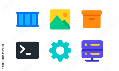 Modern containerization icon set for efficient digital visualization and software development interfaces
