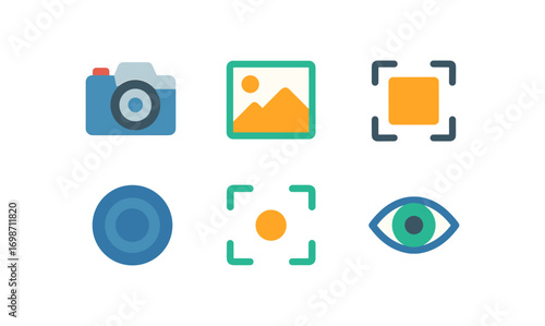 Computer vision icons set featuring camera, image, and eye elements for digital design projects