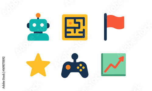 Reinforcement learning icon set for educational and design use