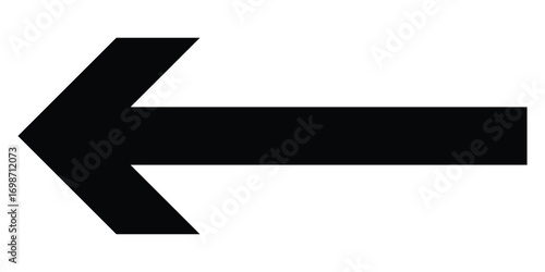 Isolated dark black left side pointing vector arrow set. Arrowhead long vector icons. Bold pointing vector arrow icons. Black long line arrow icon on white background.  