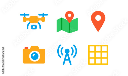 Modern drone mapping and navigation icons for digital design projects
