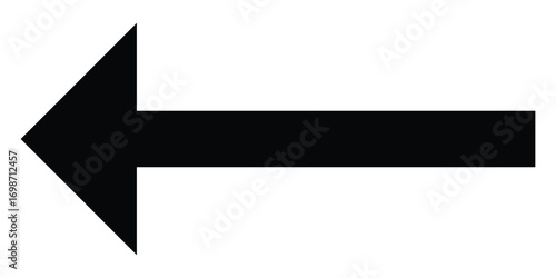 Isolated dark black left side pointing vector arrow set. Arrowhead long vector icons. Bold pointing vector arrow icons. Black long line arrow icon on white background.  