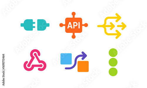 Colorful integration platforms icons for digital interface and api management design