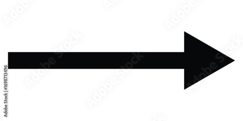 Black long line arrow icon on white background. Isolated dark black right side pointing vector arrow set. Arrowhead long vector icons. Bold pointing vector arrow icons. EPS 10. 
