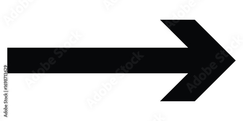 Black long line arrow icon on white background. Isolated dark black right side pointing vector arrow set. Arrowhead long vector icons. Bold pointing vector arrow icons. EPS 10. 