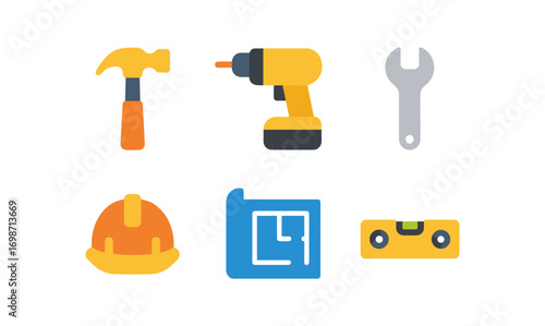 Construction tool icons set for design projects and building plans