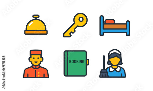 Hotel management concept with simple icon set for hospitality and booking design