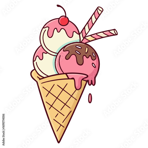 Vector Illustration of Scoop Ice Cream Cone 