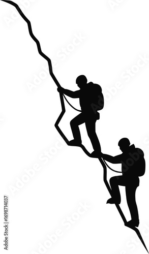 climbers scaling steep rock face silhouette on transparent background