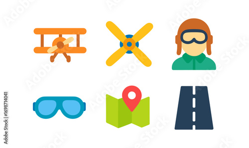 Vintage aviation icons collection for historical flight designs and educational materials
