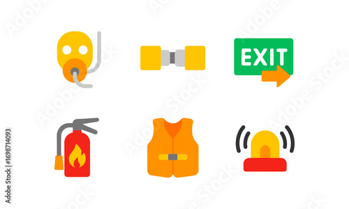 Essential flight safety icons for emergency preparedness and safety awareness design