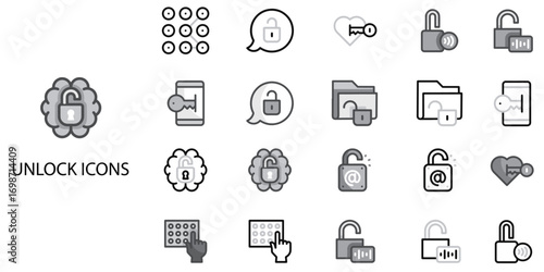 Unlock simple concept 24 Grew color icons set .Vector illustration.