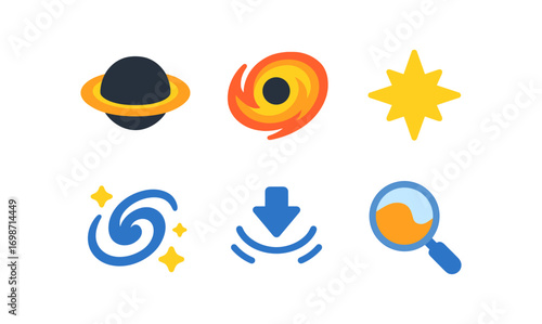 Celestial and download icon set for digital design and astronomy concepts