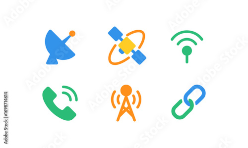 Minimalist satellite communication icons for technology and networking design