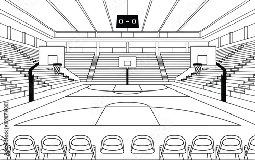 Basketball Court Arena Vector, Indoor Sports Stadium Illustration.