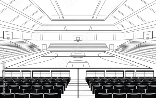 Basketball Court Arena Vector, Indoor Sports Stadium Illustration.