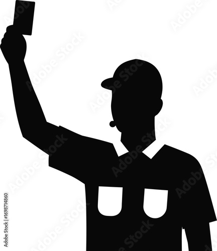 a referee holding up yellow card silhouette on transparent background