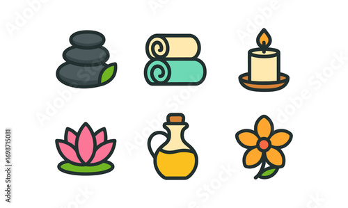 Spa icons grid featuring relaxation elements for wellness and design projects