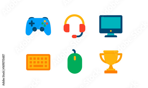 Esports team icons including game controller, headset, and trophy for digital design projects