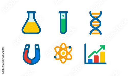 Science icons collection for educational and design use — chemistry, biology, and data visualization themes